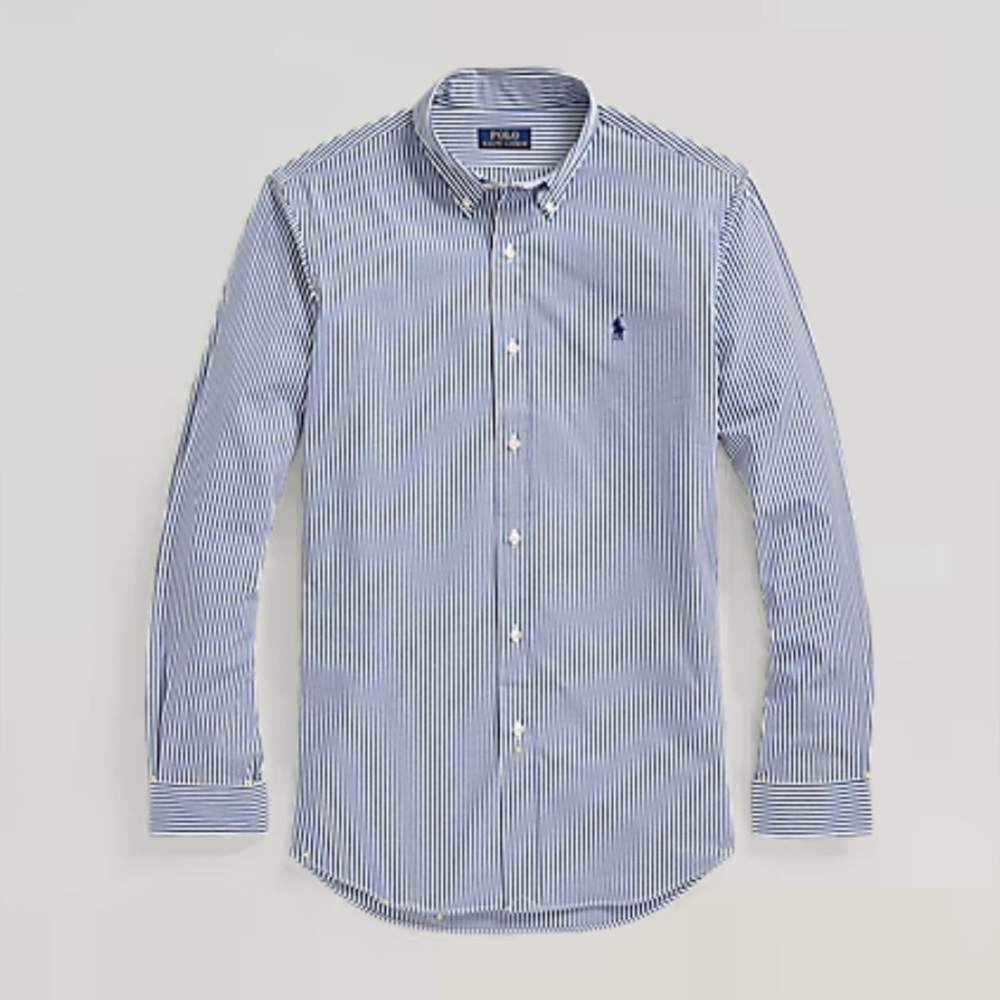 POLO Ralph Lauren Classic Fit Striped Stretch Poplin Shirt Navy/White Men’s S 15